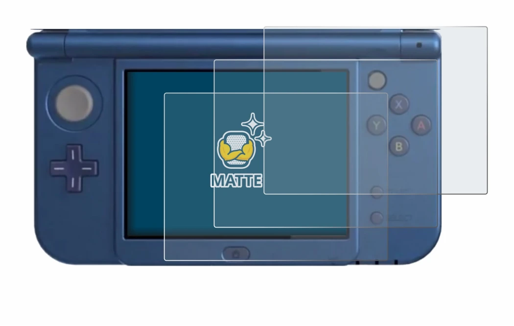 Abbildung des Geräts Nintendo New 3DS XL (Unteres Display) mit einer Vielzahl des Displayschutzes.
