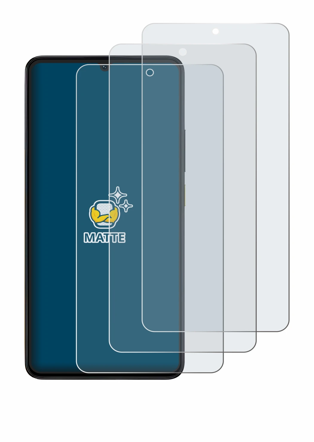 Abbildung des Geräts Xiaomi Poco X6 Pro mit einer Vielzahl des Displayschutzes.