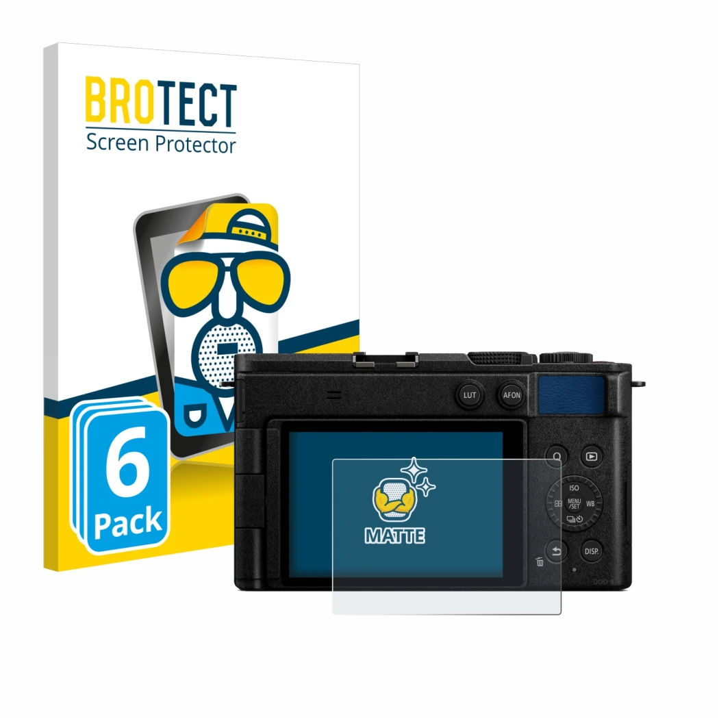 Vorderseite einer Produktverpackung mit dem Markenlogo BROTECT. Daneben ist das Gerät Panasonic Lumix DC-S9 mit dem zugehörige