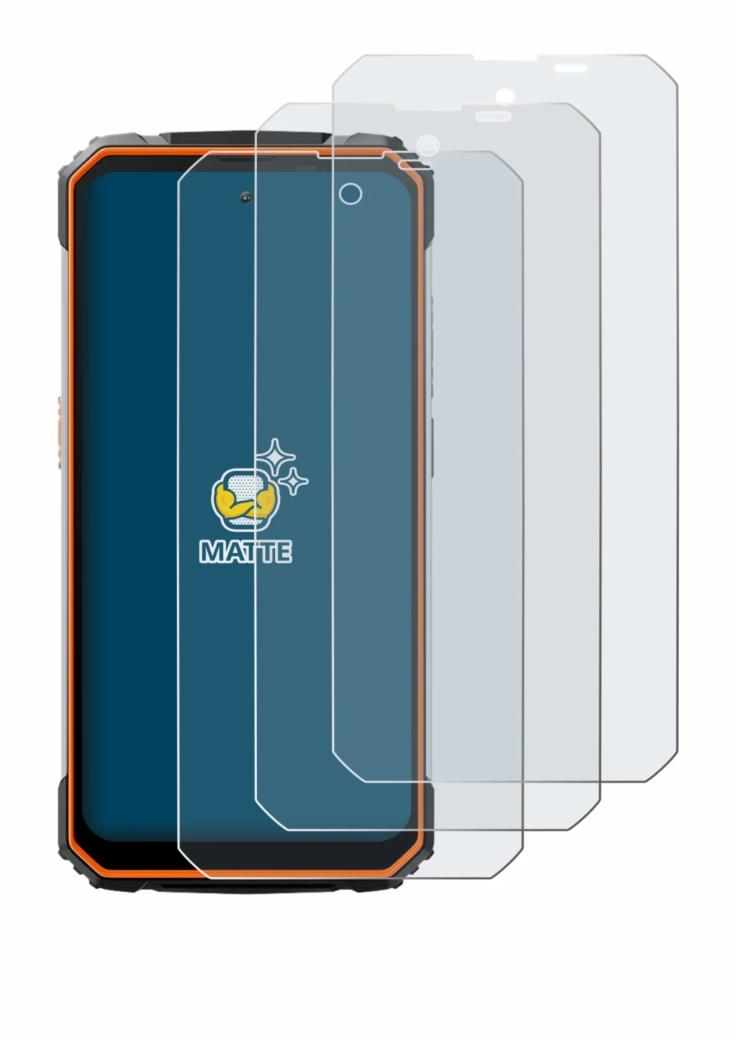 Abbildung des Geräts Blackview BV8100 mit einer Vielzahl des Displayschutzes.