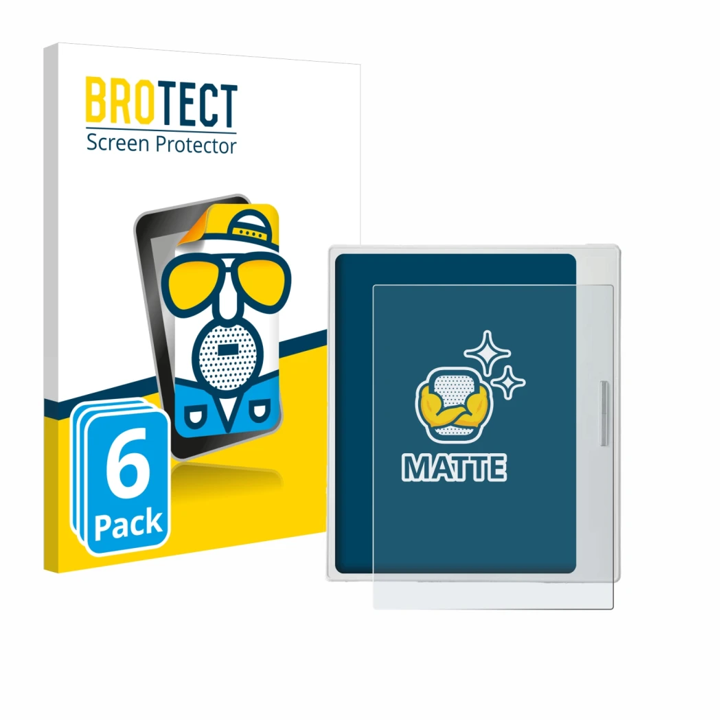 Vorderseite einer Produktverpackung mit dem Markenlogo BROTECT. Daneben ist das Gerät Boox Go Color 7 White Edition mit dem zu