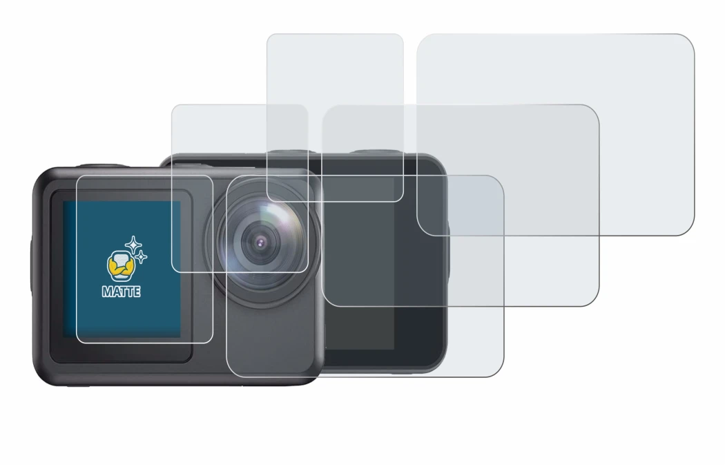 Abbildung des Geräts Akaso Brave 7 LE mit einer Vielzahl des Displayschutzes.