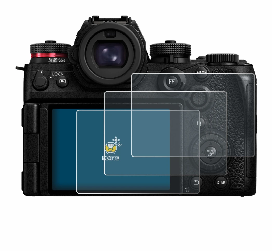 Abbildung des Geräts Panasonic Lumix S1R II mit einer Vielzahl des Displayschutzes.