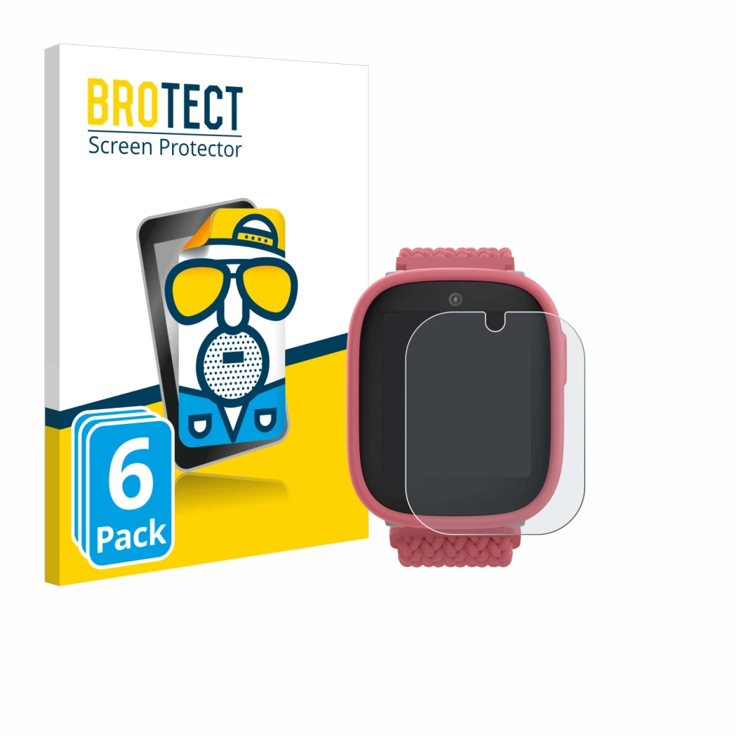 Vorderseite einer Produktverpackung mit dem Markenlogo BROTECT. Daneben ist das Gerät Xplora X6 Play 2025 (2. Generation) mit 