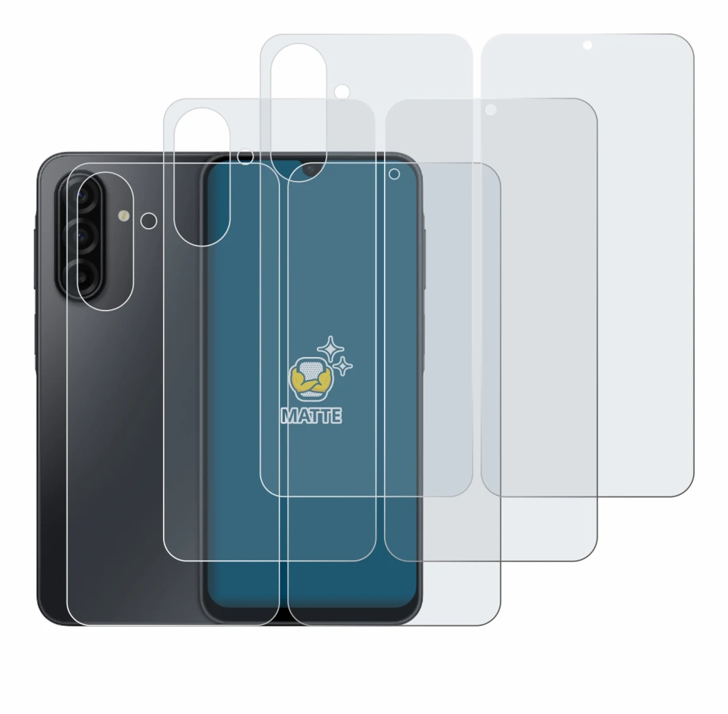 Abbildung des Geräts Samsung Galaxy A17 5G (Display+Rückseite) mit einer Vielzahl des Displayschutzes.