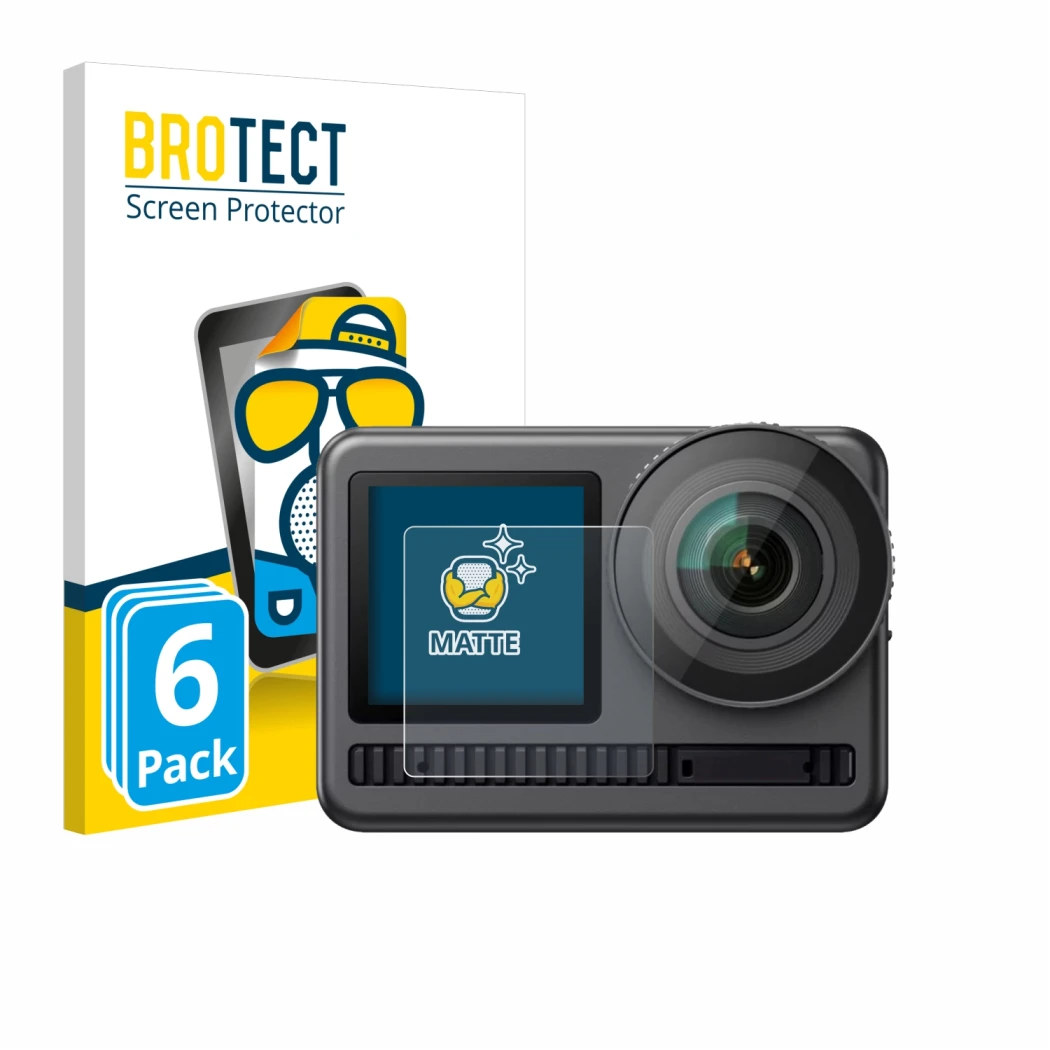 Vorderseite einer Produktverpackung mit dem Markenlogo BROTECT. Daneben ist das Gerät Akaso Brave 8 (Vorderes Display) mit dem