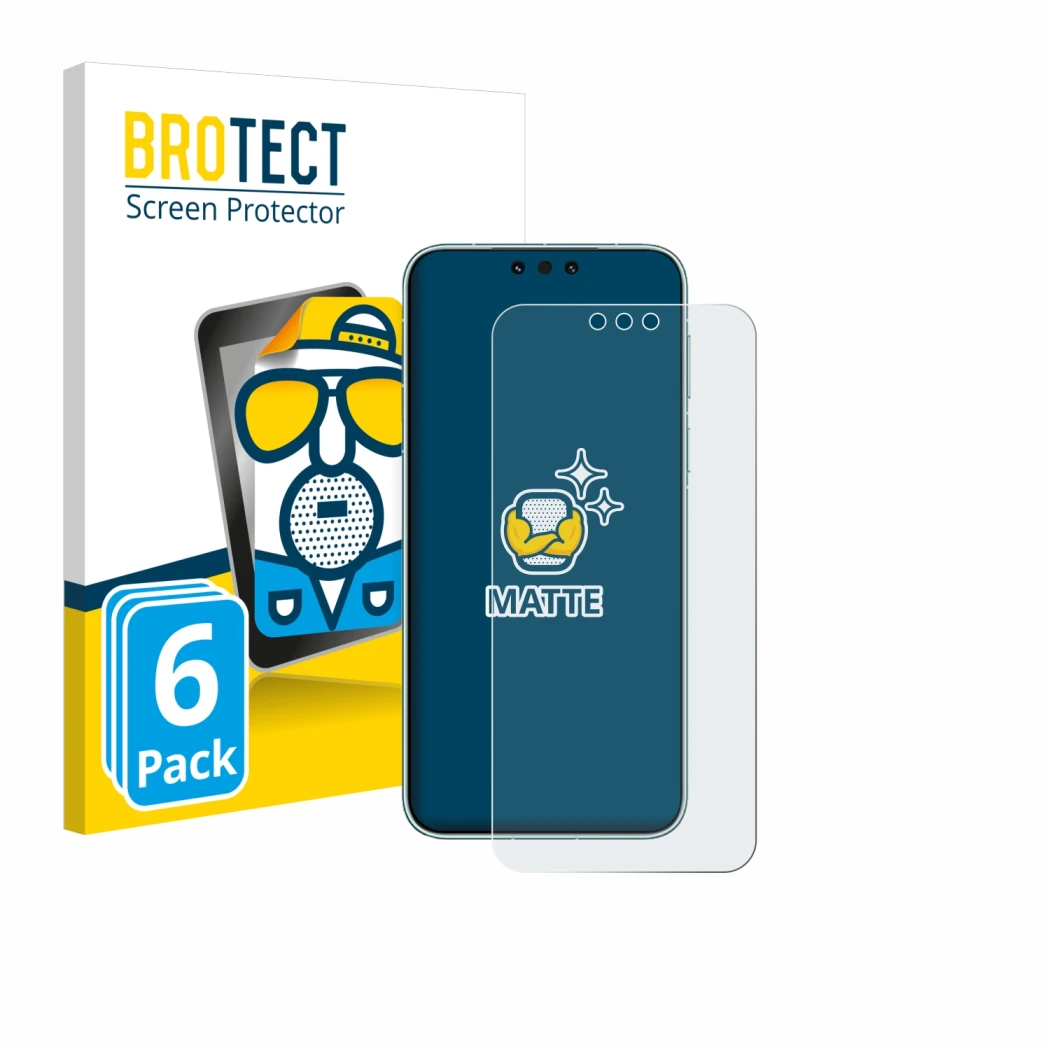 Vorderseite einer Produktverpackung mit dem Markenlogo BROTECT. Daneben ist das Gerät Huawei Mate 80 Pro Max mit dem zugehörig