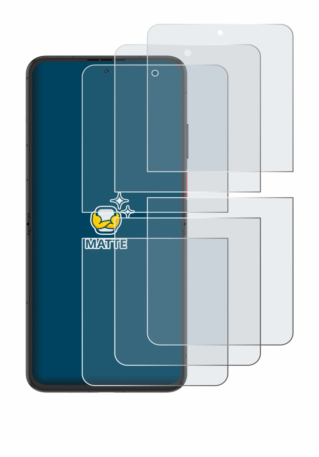 Abbildung des Geräts Nubia Flip 2 mit einer Vielzahl des Displayschutzes.