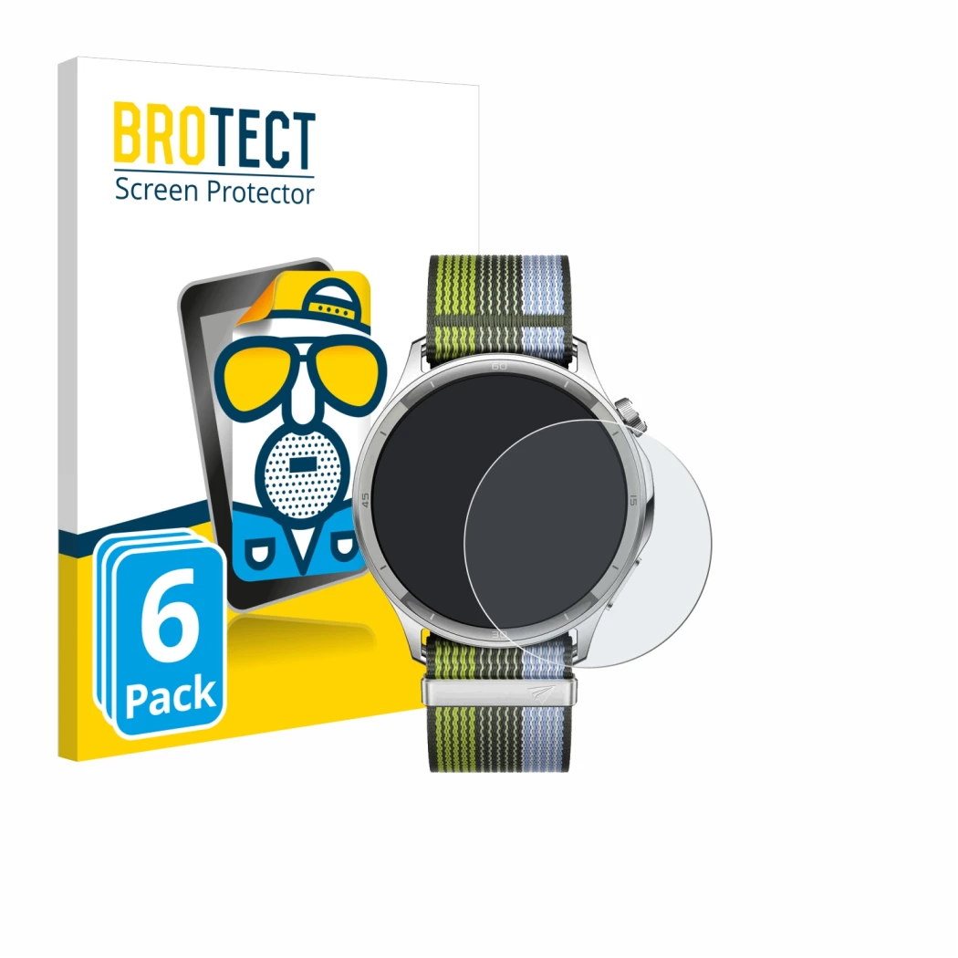 Vorderseite einer Produktverpackung mit dem Markenlogo BROTECT. Daneben ist das Gerät Oppo Watch S mit dem zugehörigen Display