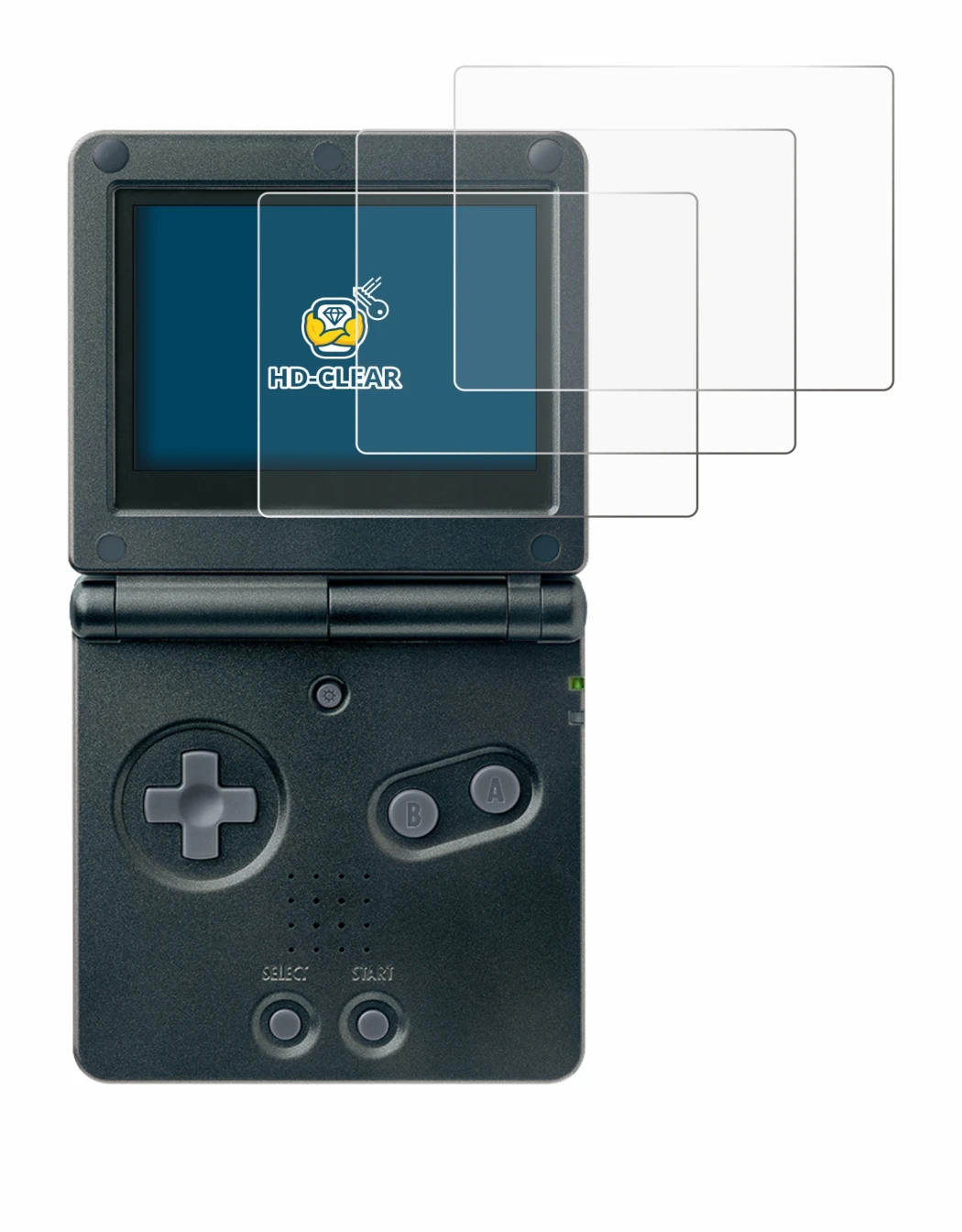 Abbildung des Geräts Nintendo Gameboy Advance GBA SP mit einer Vielzahl des Displayschutzes.