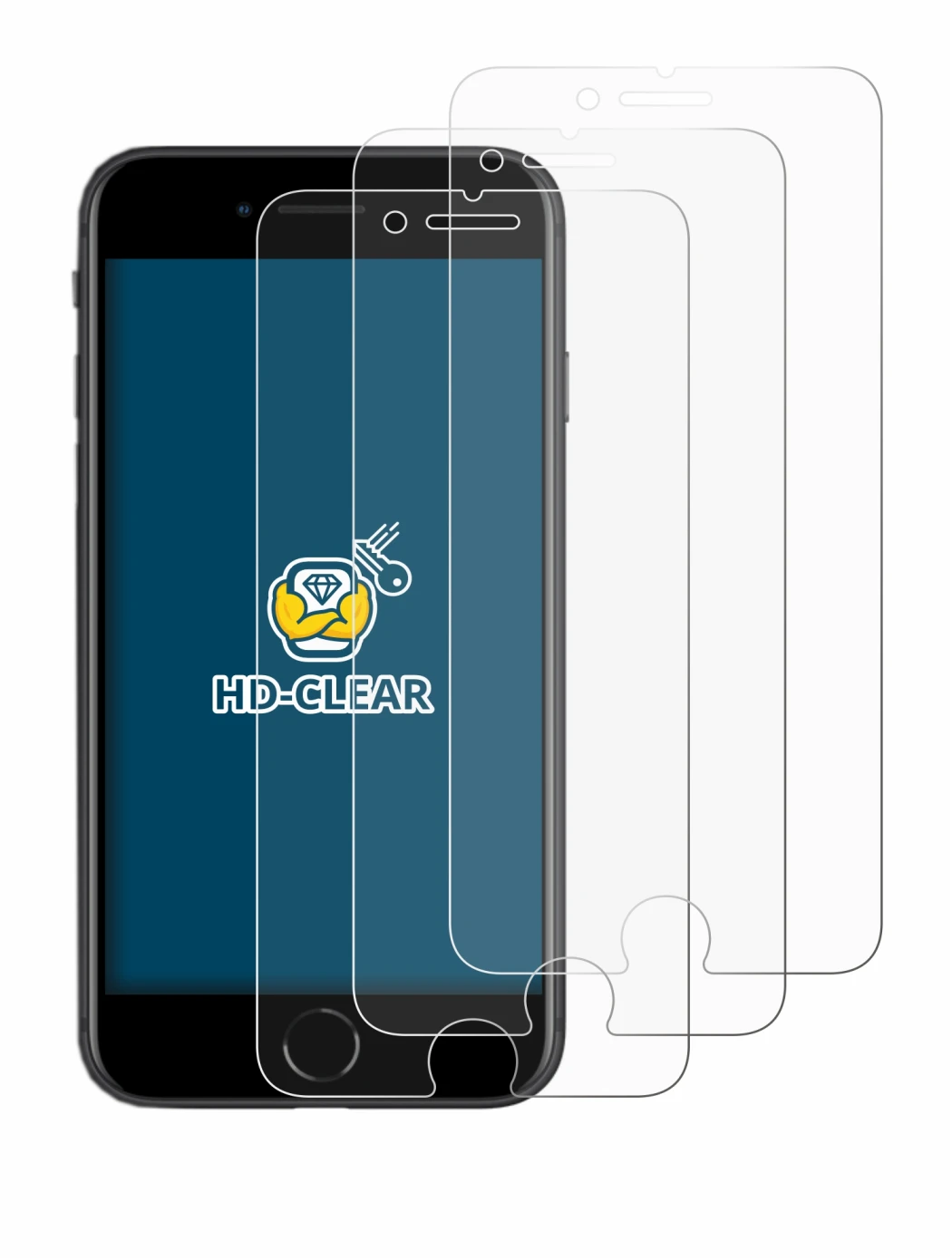 Abbildung des Geräts Apple iPhone SE 2 2020 mit einer Vielzahl des Displayschutzes.