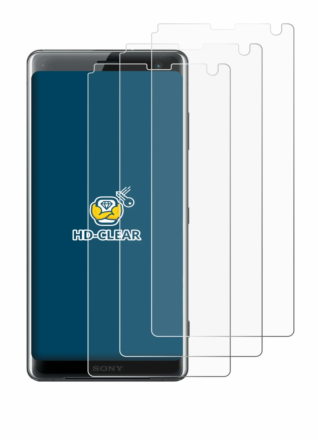 Abbildung des Geräts Sony Xperia XZ3 mit einer Vielzahl des Displayschutzes.