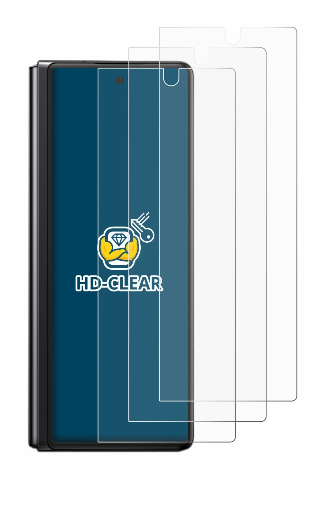 Abbildung des Geräts Samsung Galaxy Z Fold 2 5G mit einer Vielzahl des Displayschutzes.