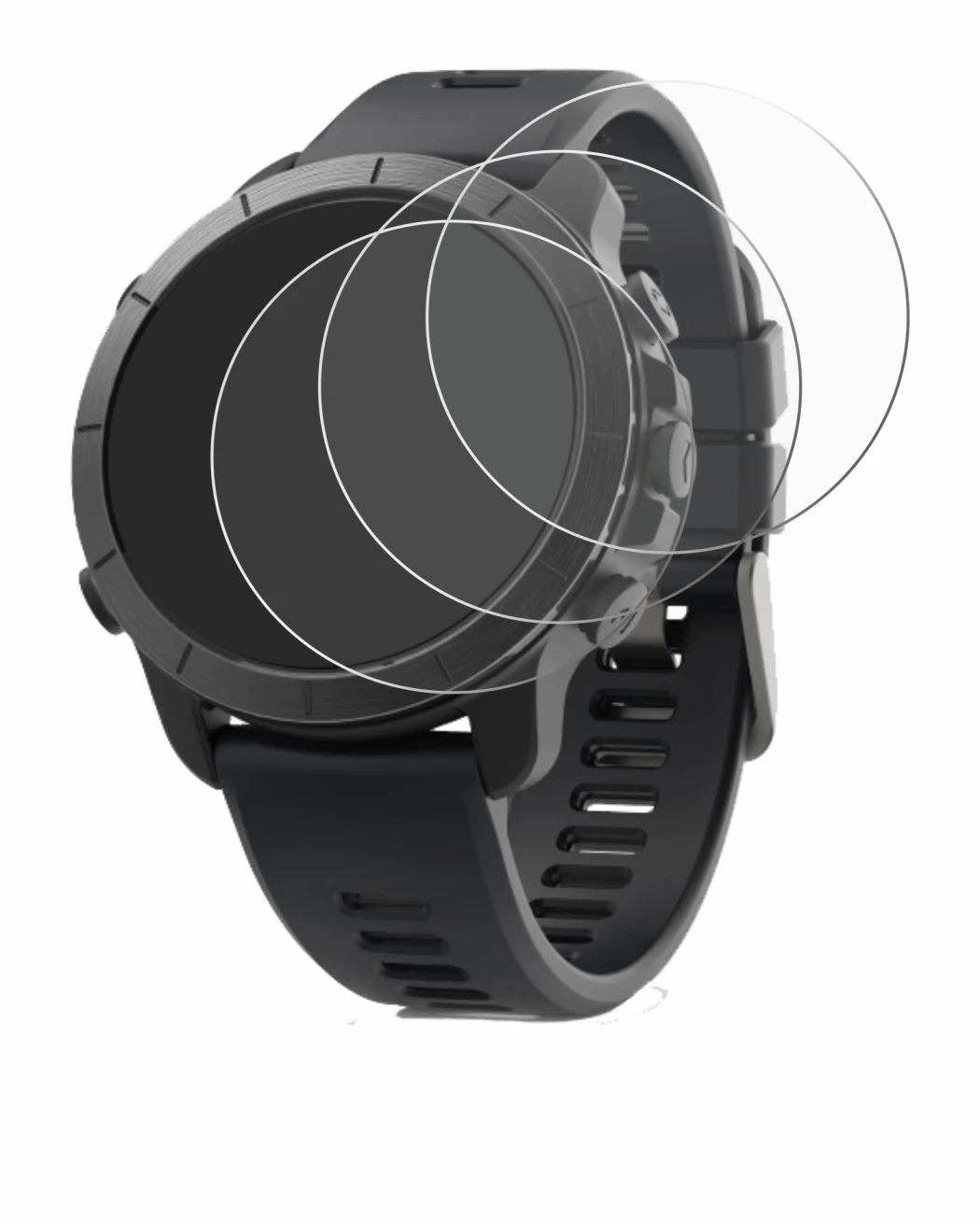 Abbildung des Geräts Wahoo Elemnt Rival mit einer Vielzahl des Displayschutzes.