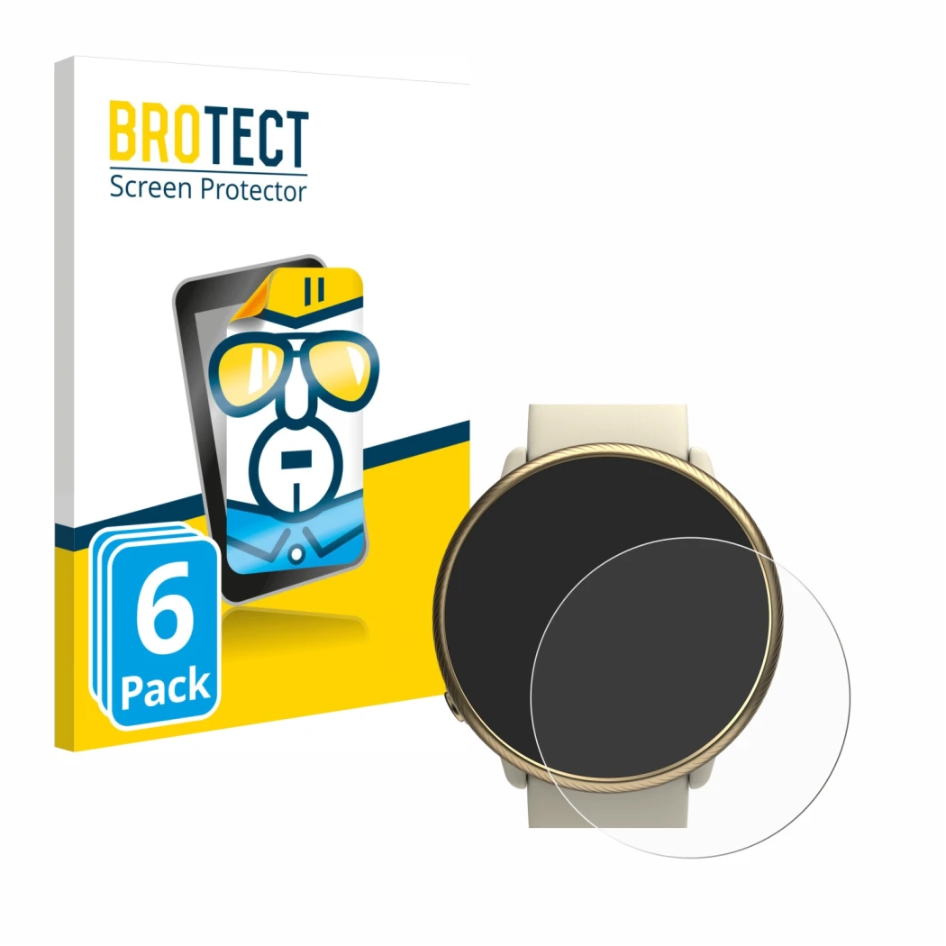 Vorderseite einer Produktverpackung mit dem Markenlogo BROTECT. Daneben ist das Gerät Polar Ignite 2 mit dem zugehörigen Displ