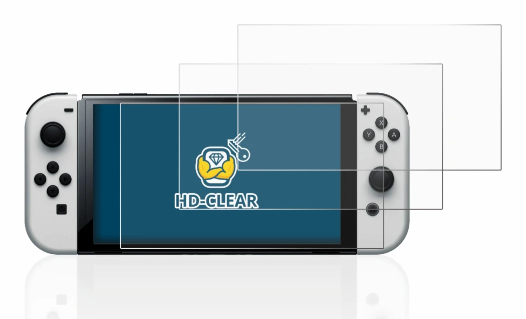 Abbildung des Geräts Nintendo Switch OLED-Modell mit einer Vielzahl des Displayschutzes.