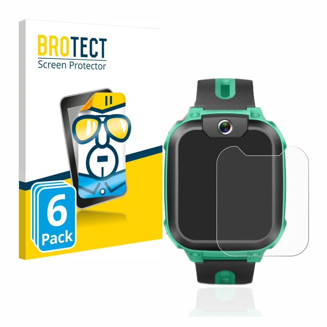 Vorderseite einer Produktverpackung mit dem Markenlogo BROTECT. Daneben ist das Gerät Imoo Watch Phone Z1 mit dem zugehörigen