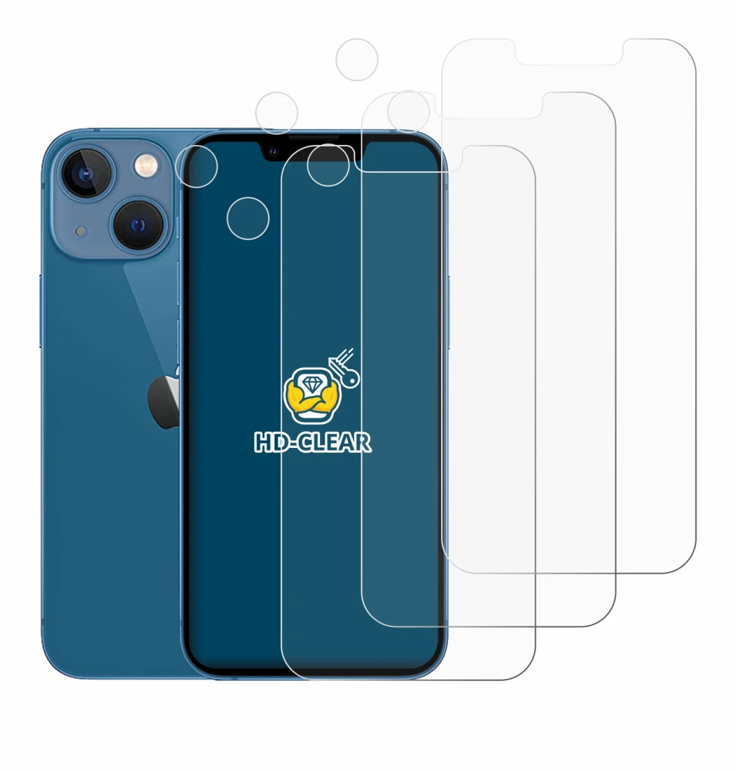 Abbildung des Geräts Apple iPhone 13 mini (Display+Kamera) mit einer Vielzahl des Displayschutzes.