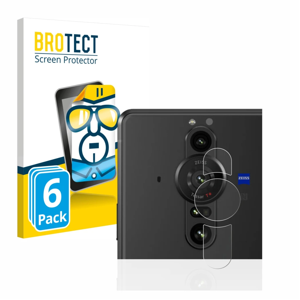 Vorderseite einer Produktverpackung mit dem Markenlogo BROTECT. Daneben ist das Gerät Sony Xperia Pro-I (NUR Kameraschutz) mit