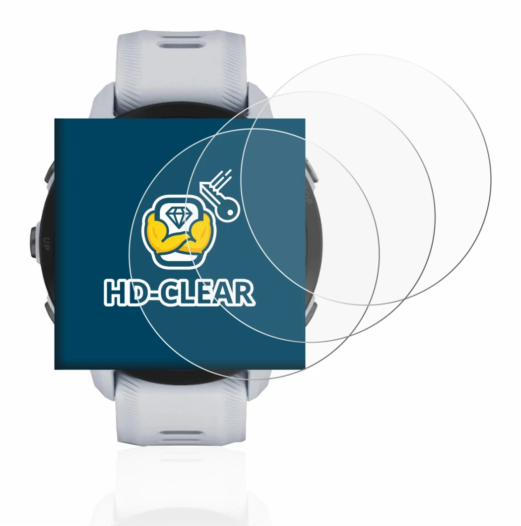 Abbildung des Geräts Garmin Forerunner 955 Solar mit einer Vielzahl des Displayschutzes.