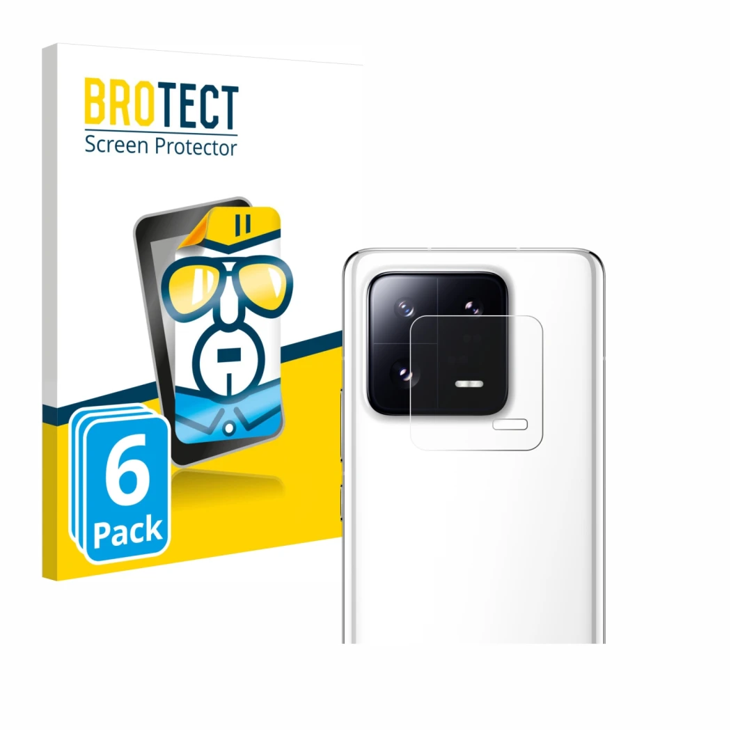 Vorderseite einer Produktverpackung mit dem Markenlogo BROTECT. Daneben ist das Gerät Xiaomi 13 Pro (NUR Kameraschutz) mit dem