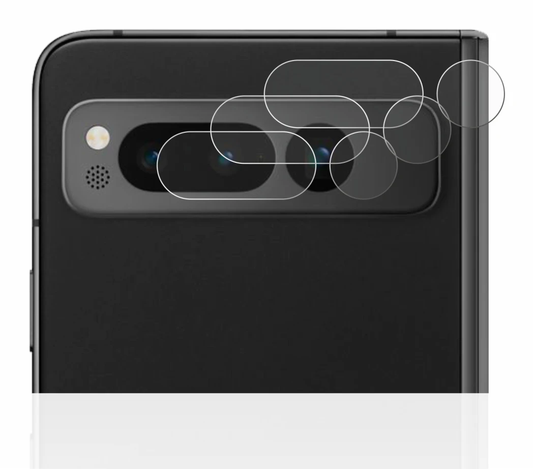 Abbildung des Geräts Google Pixel Fold (NUR Kameraschutz) mit einer Vielzahl des Displayschutzes.