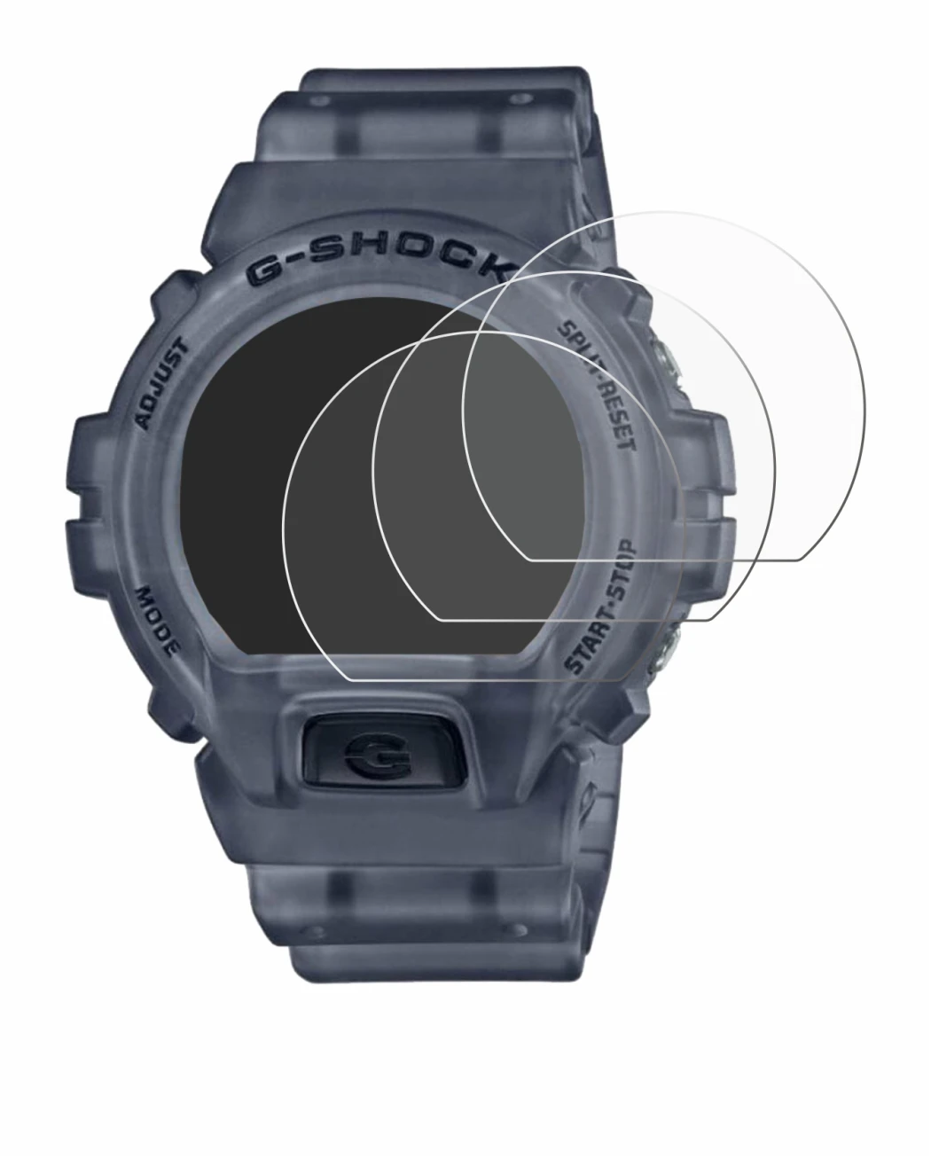 Abbildung des Geräts Casio G-Shock DW-6900 mit einer Vielzahl des Displayschutzes.