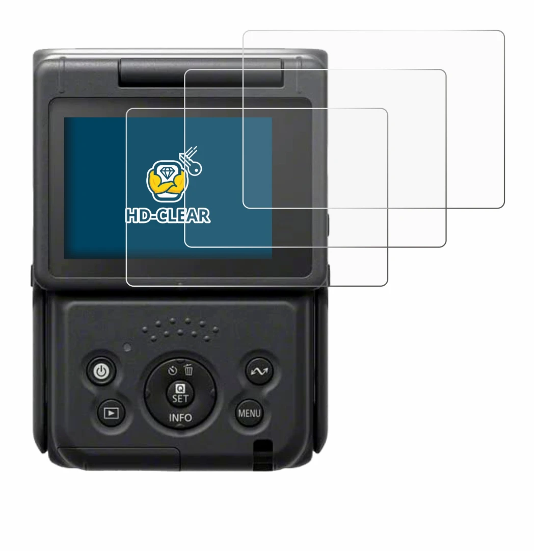 Abbildung des Geräts Canon PowerShot V10 Vlog Camera mit einer Vielzahl des Displayschutzes.