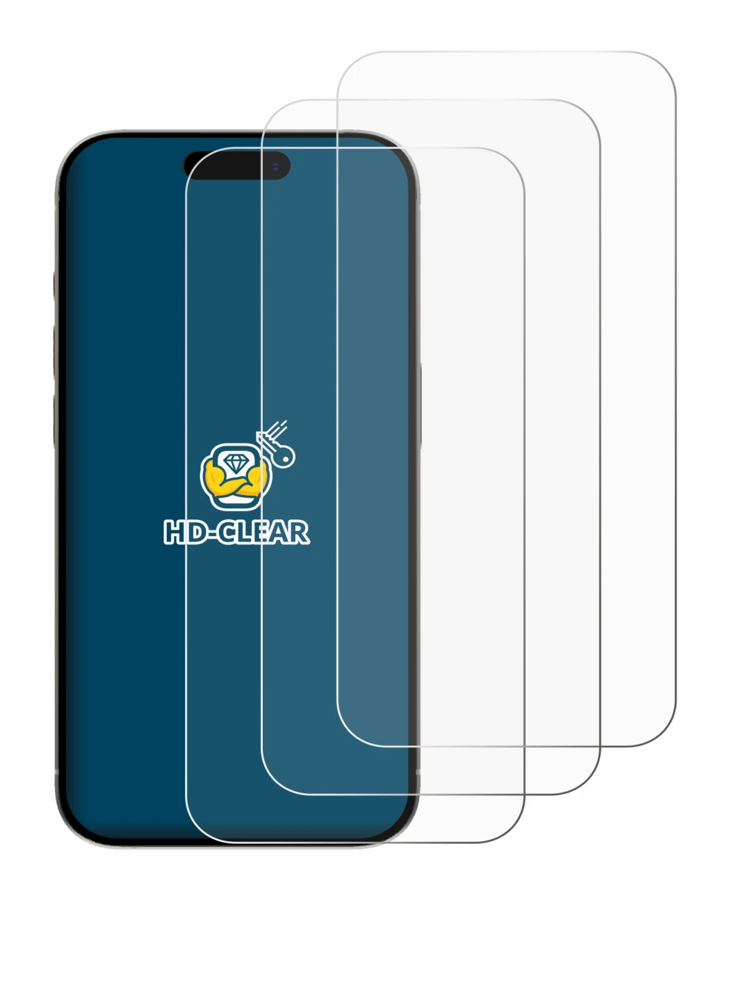 Abbildung des Geräts Apple iPhone 15 mit einer Vielzahl des Displayschutzes.