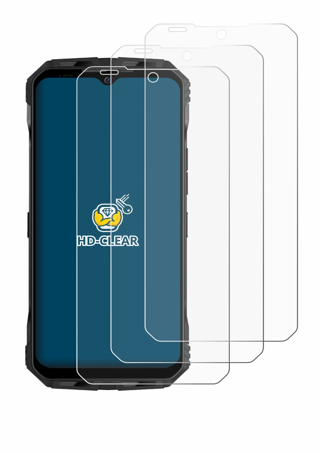 Abbildung des Geräts Doogee V Max mit einer Vielzahl des Displayschutzes.