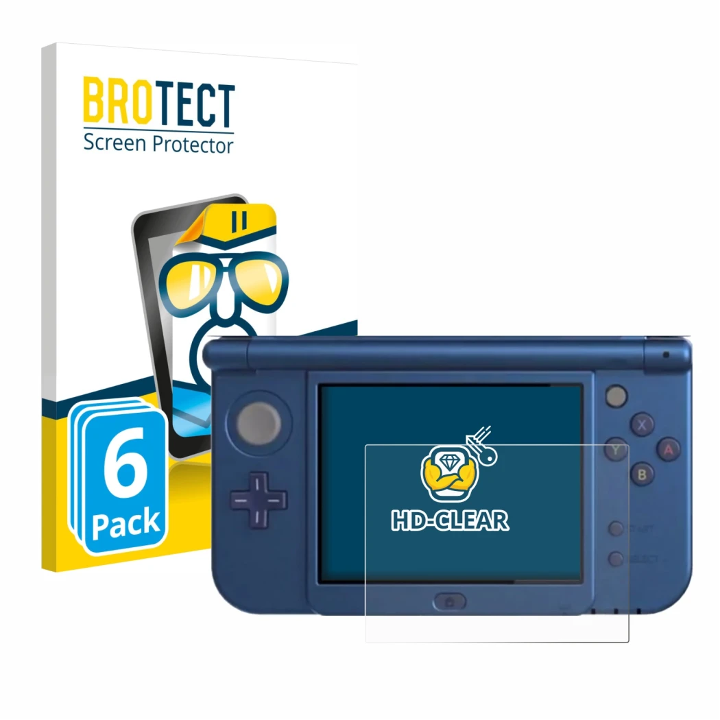 Vorderseite einer Produktverpackung mit dem Markenlogo BROTECT. Daneben ist das Gerät Nintendo New 3DS XL (Unteres Display) mi