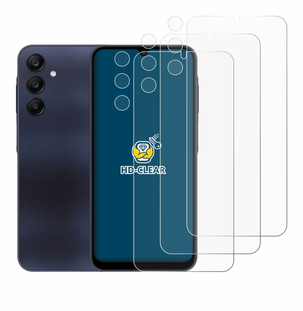 Abbildung des Geräts Samsung Galaxy A25 5G (Display+Kamera) mit einer Vielzahl des Displayschutzes.