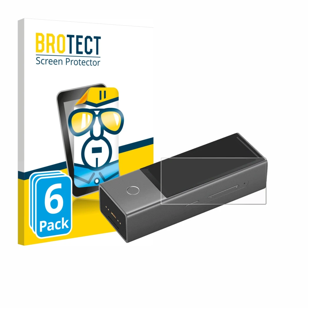 Vorderseite einer Produktverpackung mit dem Markenlogo BROTECT. Daneben ist das Gerät Timekettle X1 mit dem zugehörigen Displa