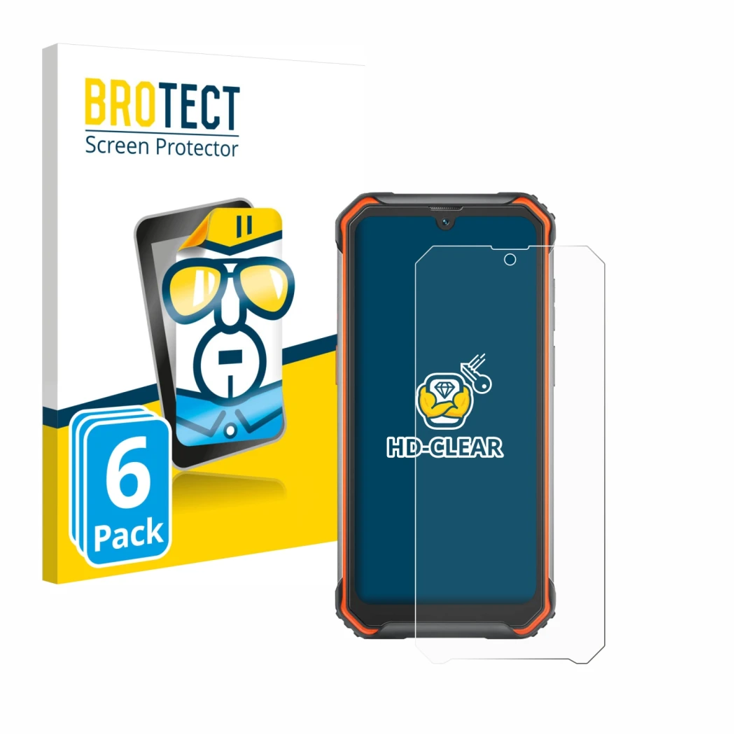 Vorderseite einer Produktverpackung mit dem Markenlogo BROTECT. Daneben ist das Gerät Blackview BV7200 mit dem zugehörigen Dis