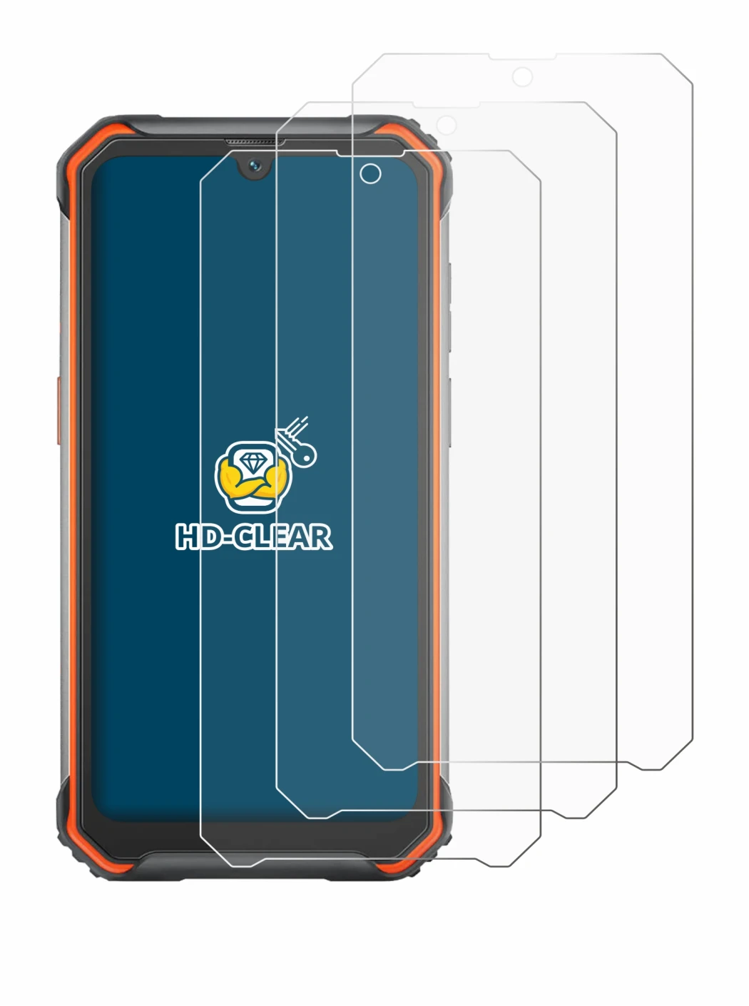 Abbildung des Geräts Blackview BV7200 mit einer Vielzahl des Displayschutzes.