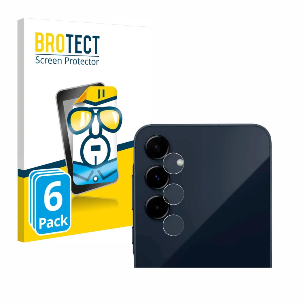 Vorderseite einer Produktverpackung mit dem Markenlogo BROTECT. Daneben ist das Gerät Samsung Galaxy A35 5G (NUR Kameraschutz)