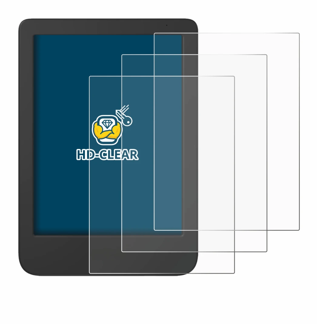 Abbildung des Geräts Tolino Shine 5 2024 mit einer Vielzahl des Displayschutzes.