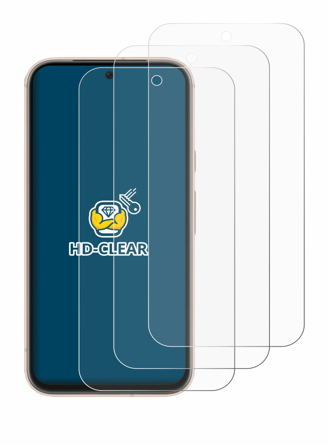 Abbildung des Geräts Google Pixel 8a mit einer Vielzahl des Displayschutzes.