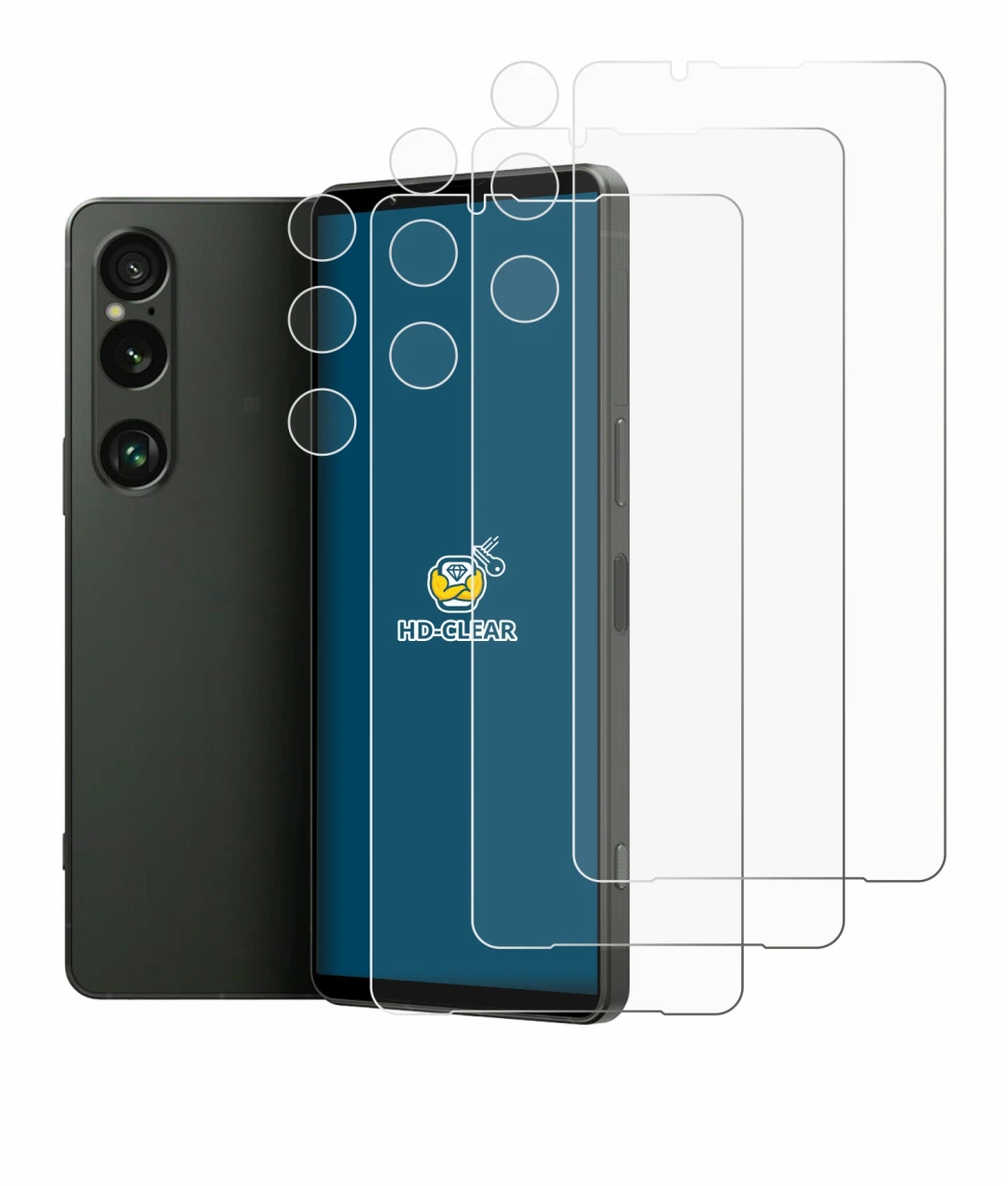 Abbildung des Geräts Sony Xperia 1 VI (Display+Kamera) mit einer Vielzahl des Displayschutzes.