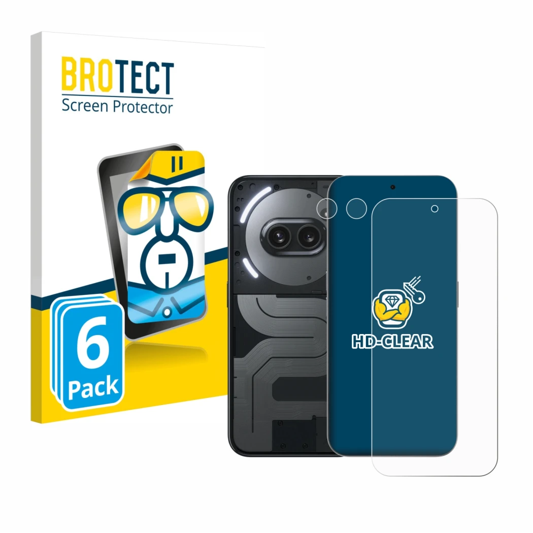 Vorderseite einer Produktverpackung mit dem Markenlogo BROTECT. Daneben ist das Gerät Nothing Phone (2a) Plus (Display+Kamera)