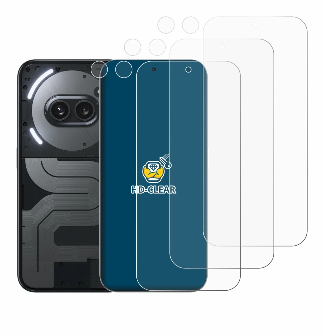 Abbildung des Geräts Nothing Phone (2a) Plus (Display+Kamera) mit einer Vielzahl des Displayschutzes.