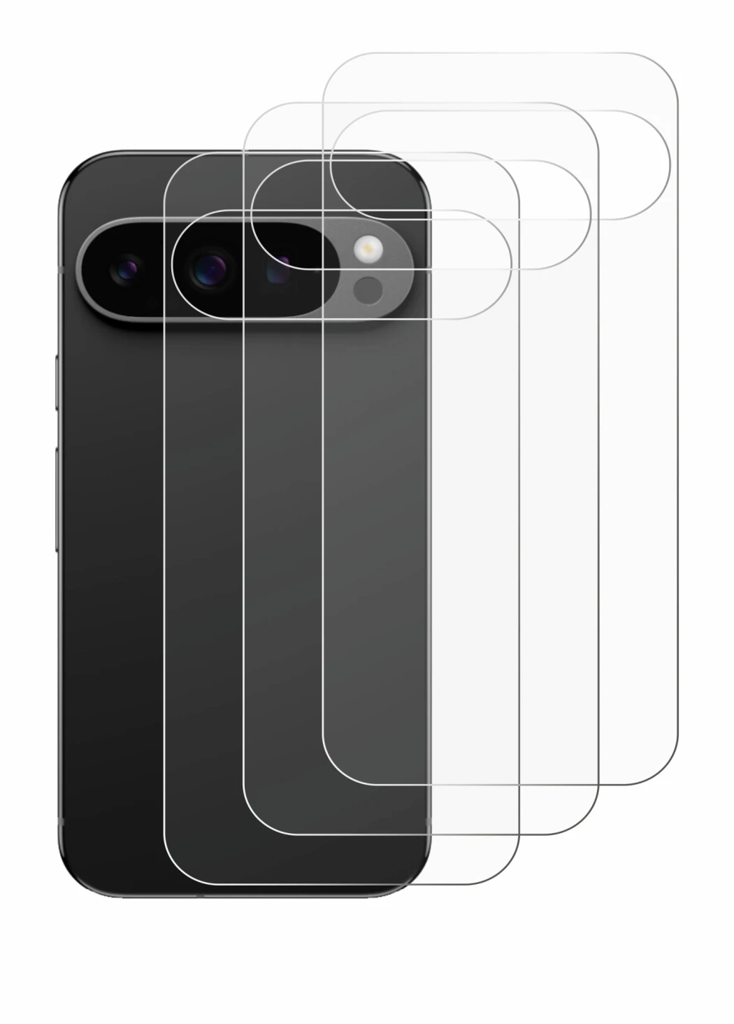 Abbildung des Geräts Google Pixel 9 Pro (Rückseite) mit einer Vielzahl des Displayschutzes.