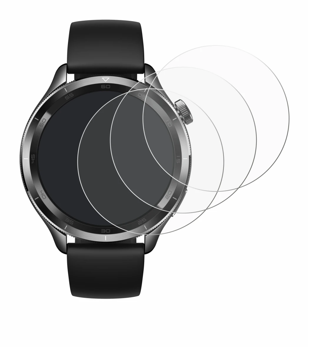 Abbildung des Geräts Xiaomi Watch S4 (47 mm) mit einer Vielzahl des Displayschutzes.