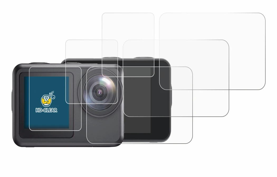 Abbildung des Geräts Akaso Brave 7 LE mit einer Vielzahl des Displayschutzes.