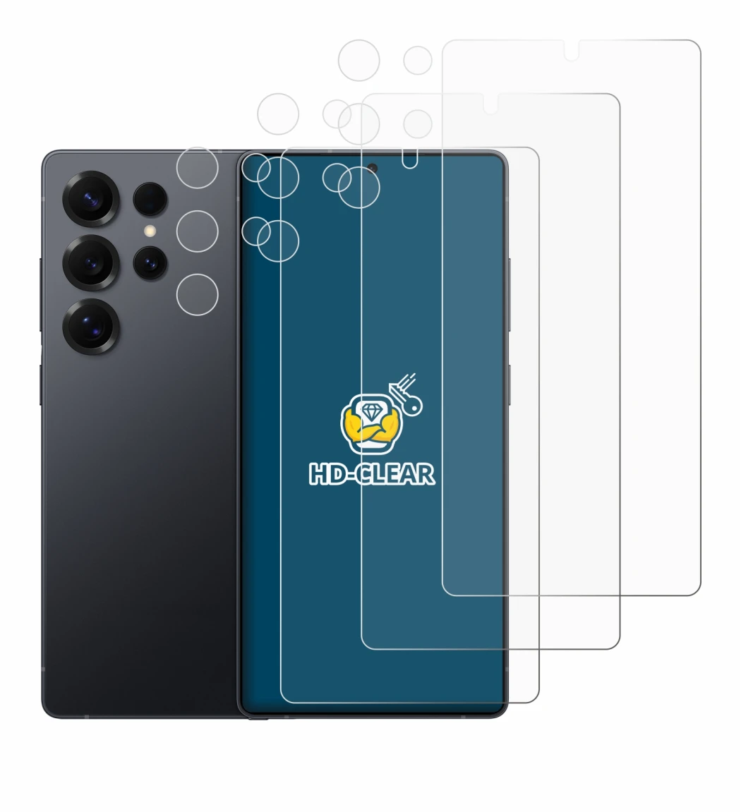 Abbildung des Geräts Samsung Galaxy S25 Ultra Enterprise Edition (Display+Kamera) mit einer Vielzahl des Displayschutzes.