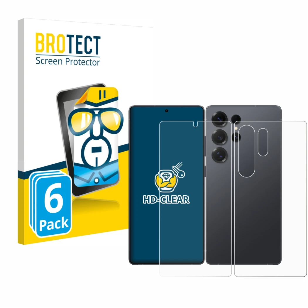Vorderseite einer Produktverpackung mit dem Markenlogo BROTECT. Daneben ist das Gerät Samsung Galaxy S25 Ultra Enterprise Edit