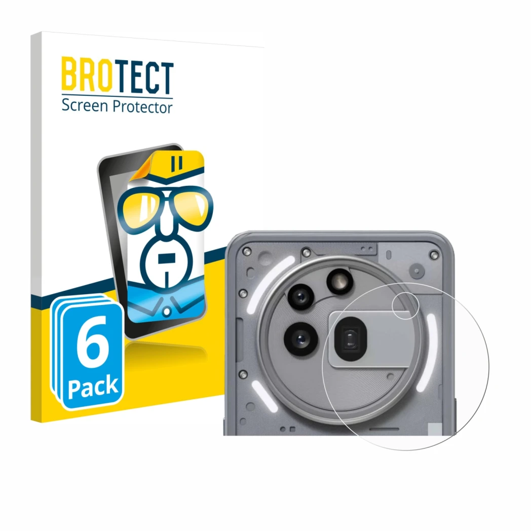 Vorderseite einer Produktverpackung mit dem Markenlogo BROTECT. Daneben ist das Gerät Nothing Phone (3a) Pro (NUR Kameraschutz