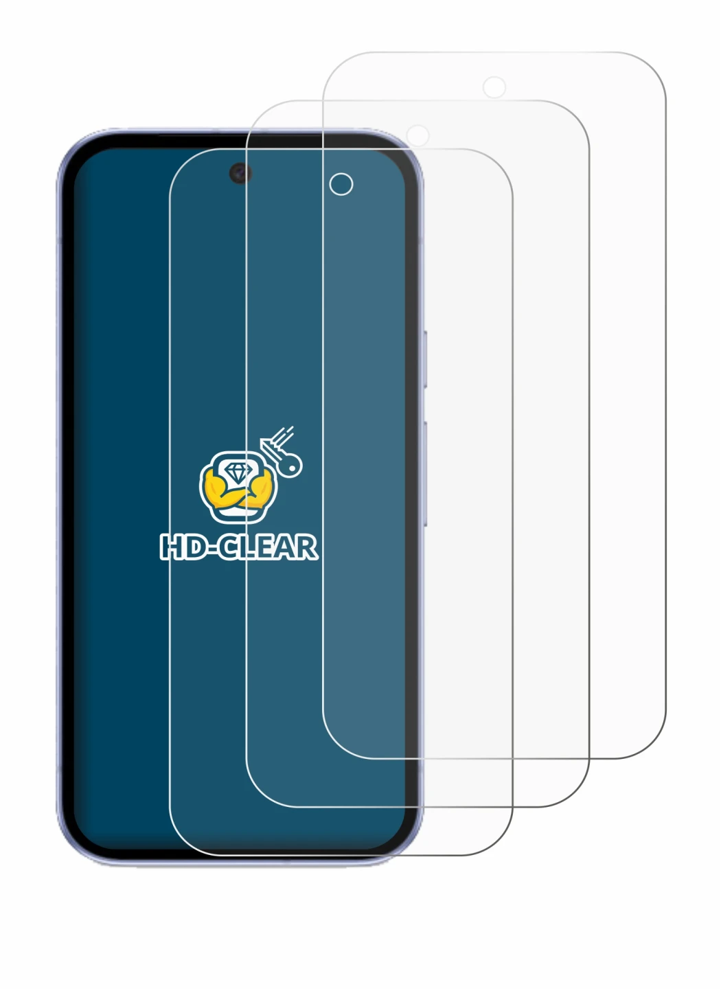 Abbildung des Geräts Google Pixel 9a mit einer Vielzahl des Displayschutzes.