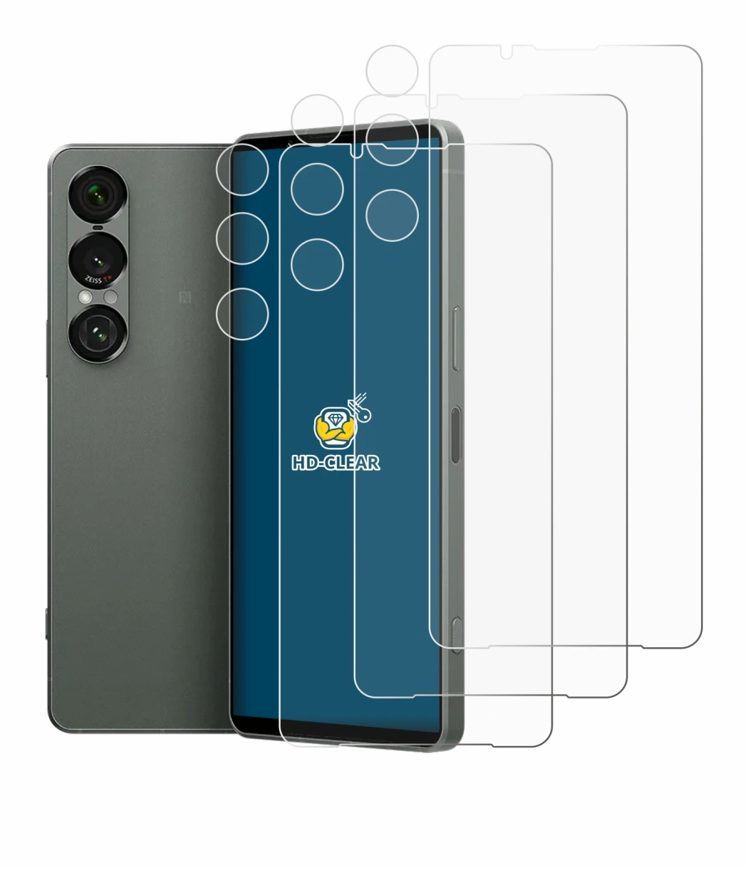 Abbildung des Geräts Sony Xperia 1 VII (Display+Kamera) mit einer Vielzahl des Displayschutzes.
