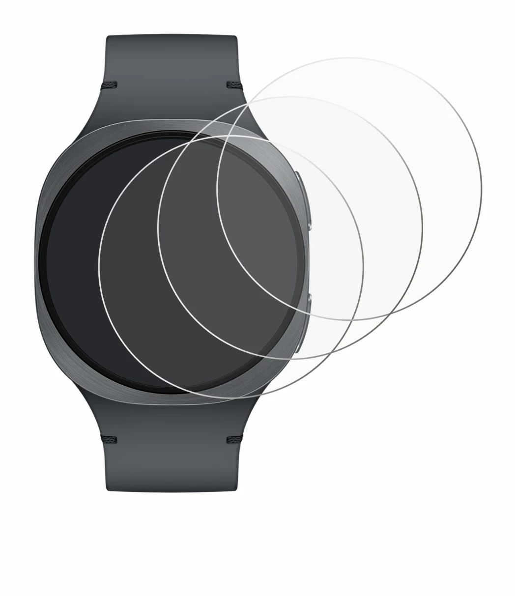 Abbildung des Geräts Samsung Galaxy Watch 8 (40 mm) mit einer Vielzahl des Displayschutzes.